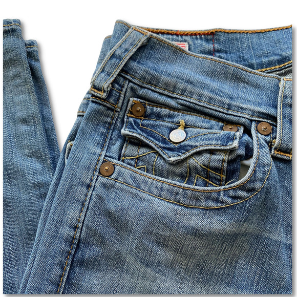 True Religion Ricky Men's Denim Jeans 33 Medium Wash Front Fade EUC - Picture 5 of 12